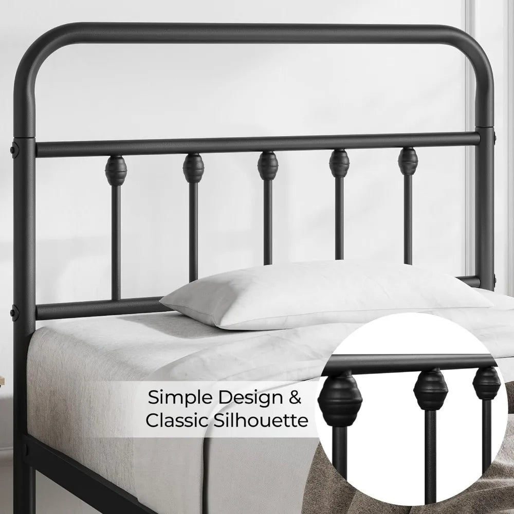 Classic Metal Platform Bed Frame Mattress Foundation with Victorian Style Iron-Art Headboard/Footboard/Under Bed Storage