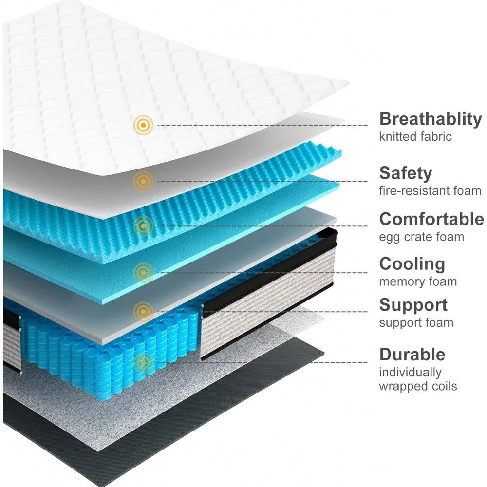 King Size Mattress, 10 Inch Hybrid Memory Foam Mattress and Individual Pocket Springs,King Bed in a Box