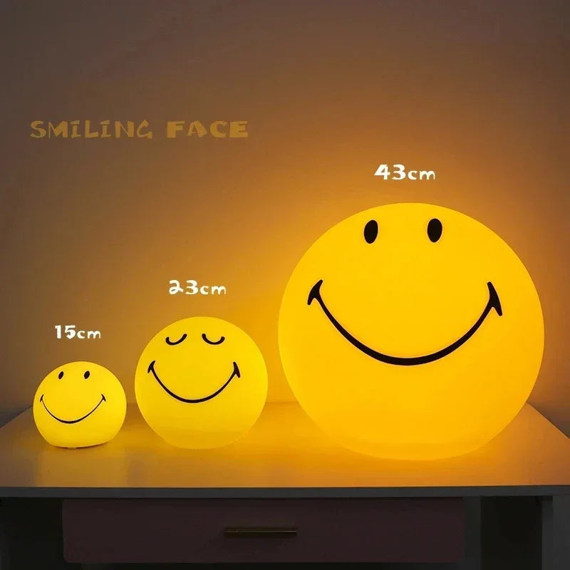 Nordic Home Decoration Night Light Smile Face Night Lamp Rechargeable Bedside Round LED Touch Switch Table Night Lights