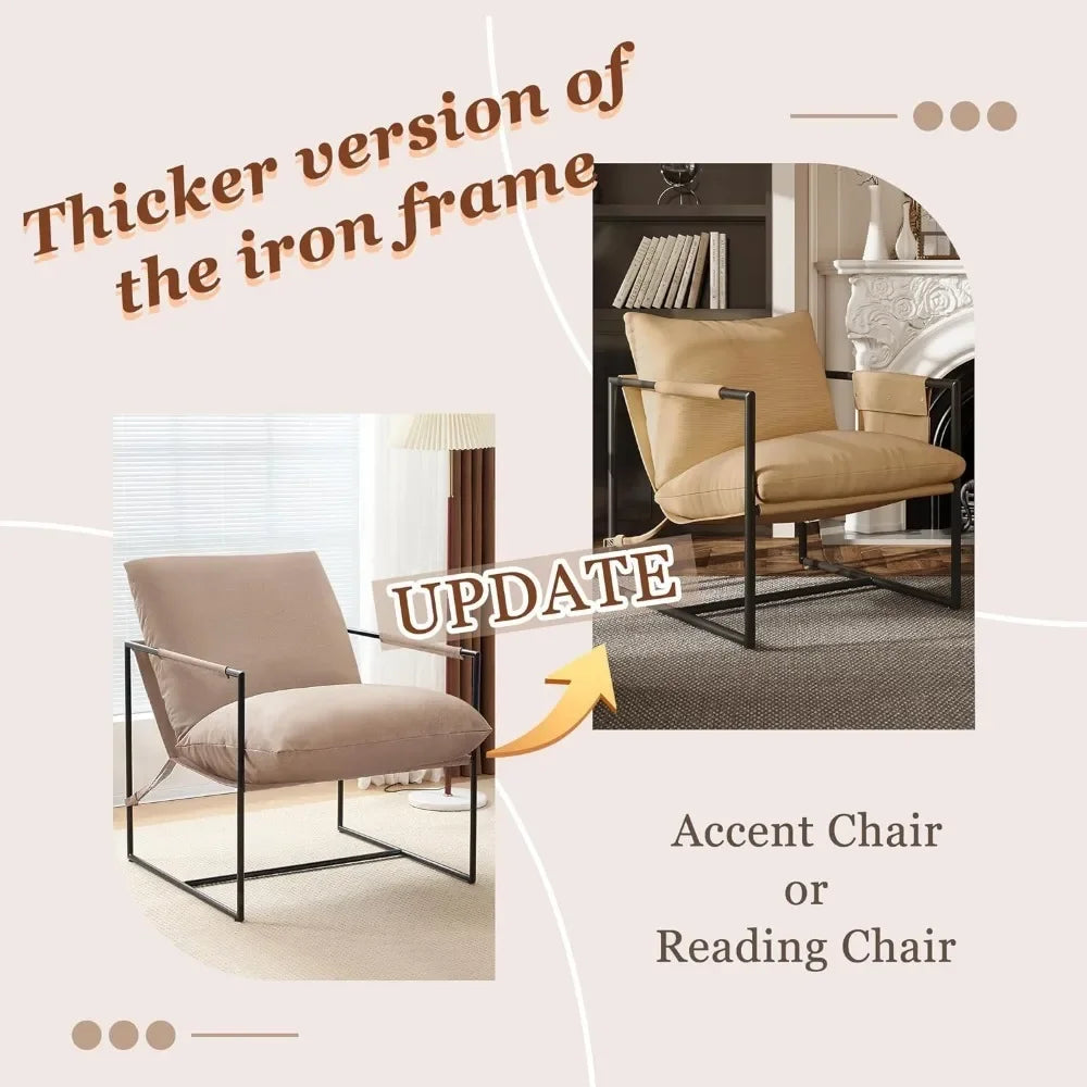 Sling Accent Chair for Living Room, Mid Century Modern Metal Frame Armchair for Reading Room, Bedroom Chair with Removable