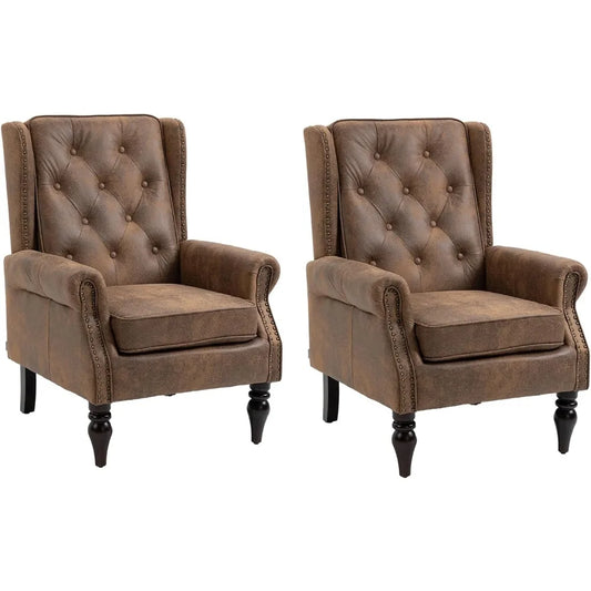 Microfiber Accent Chair Set of2,Modern Living RoomChairs,Button Tufted Wingback Armchair with Wood Legs,Upholstered BedroomChair