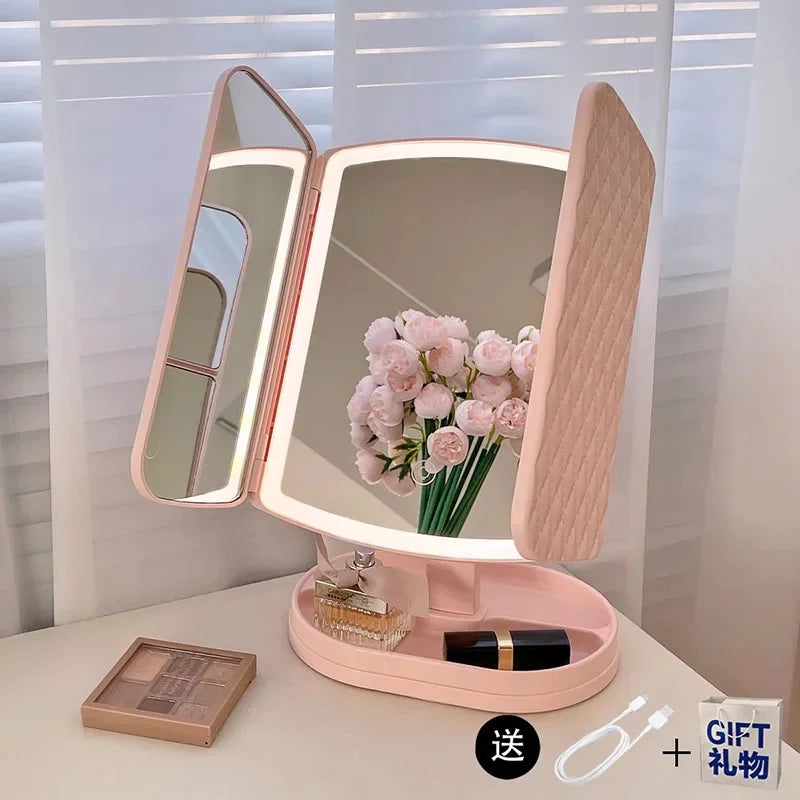 Nordic Mini Mirror Light Lamp Princess Luxury Desk School Locker Bedroom Wall Art Makeup Mirror Modern House Decorations