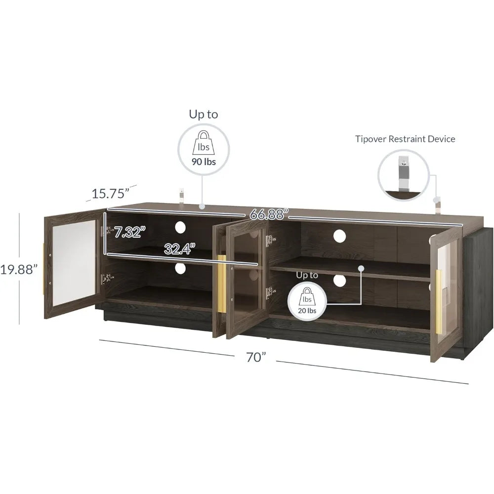 Modern TV Stand for 70 Inch,Wood Storage Cabinet and Shelves,TV Console Table Media Cabinet