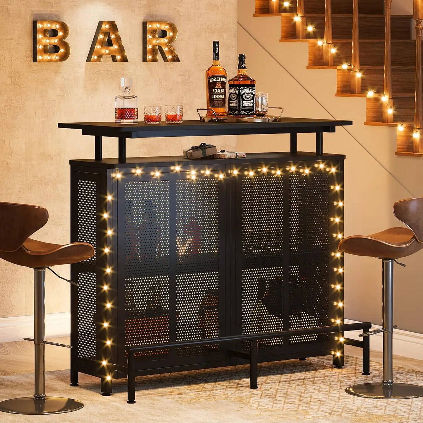 Home Bar Unit, 3 Tier Liquor Bar Table with Stemware Racks and Wine Storage Shelves, Wine Cabinet Mini Bar for Home Kitchen