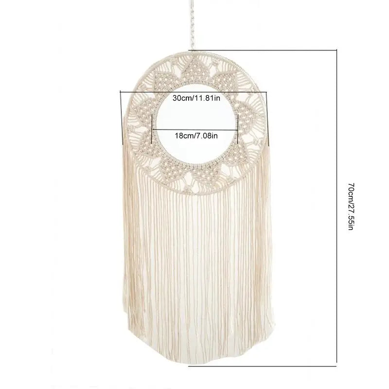 Macrame Mirror For Wall Round Art Makeup Mirror Decoration Macrame Fringe Boho Wall Decor Bohemia Ornament For Apartment