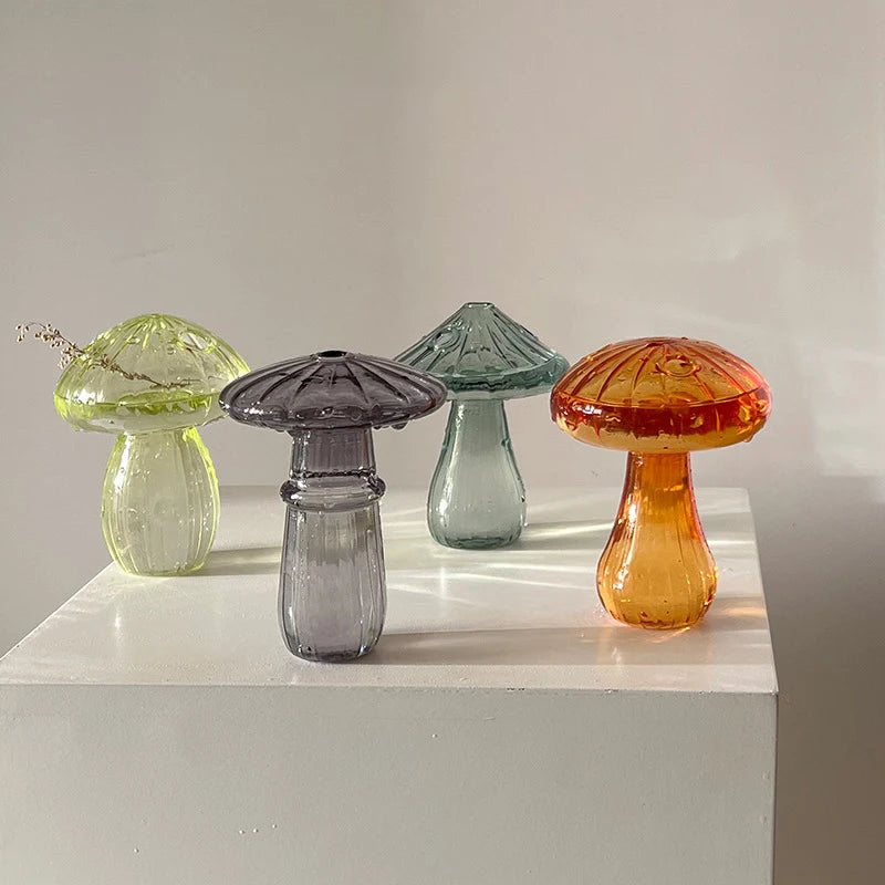 Mini Bud Vase Glass Mushroom Aromatherapy Bottle Hydroponic Flower Decoration Home Decor Nordic Vase Desktop Small Vase