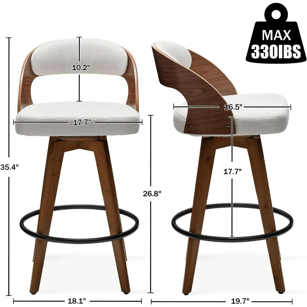 modern padded bar chair with wooden back and bamboo legs rotating