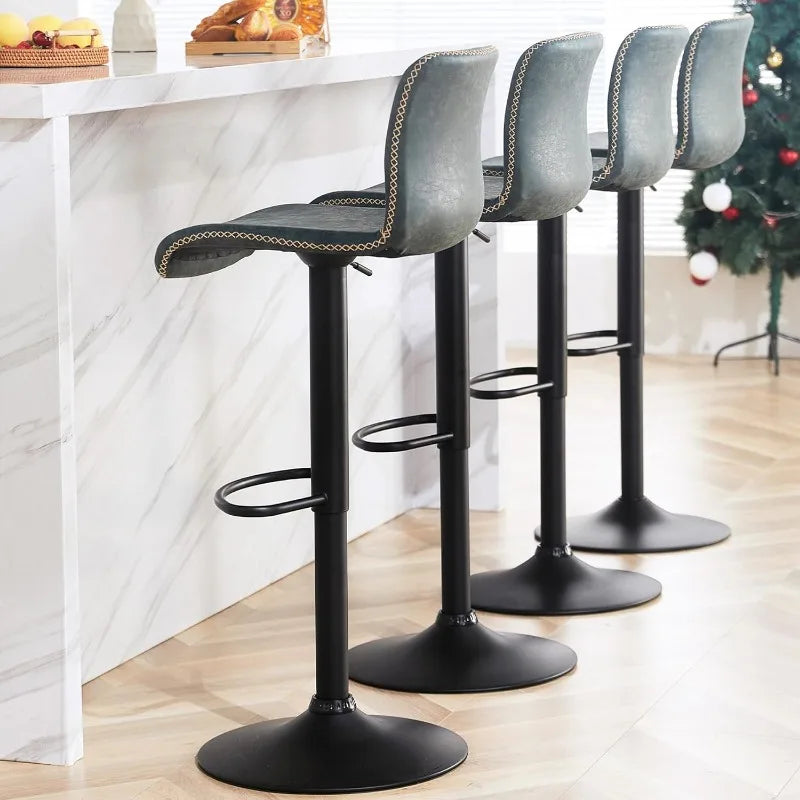 Swivel Bar Stools Set of 4, Counter Height Bar Stools with Back, Adjustable Bar Stools 24" to 32", Faux Leather