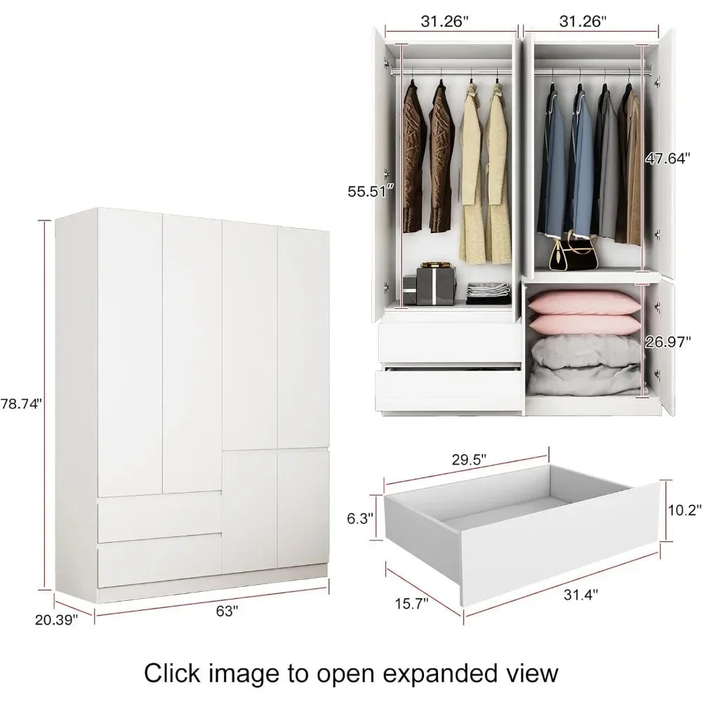 4 Doors Wardrobe , with Drawers and Shelves,