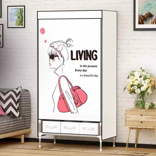 Simple wardrobe, fashionable, household bedroom storage, wardrobe, dustproof hanging clothes, 16mm steel pipe cloth wardrobe