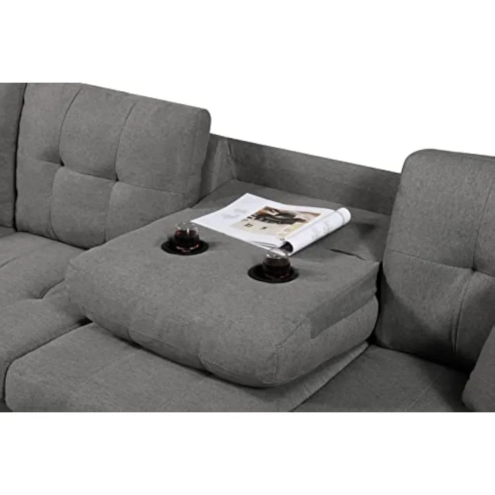 Living Room Furniture Sets Sectional Sofa Modern L-Shaped Sofá with 2 Pillows and Ottoman