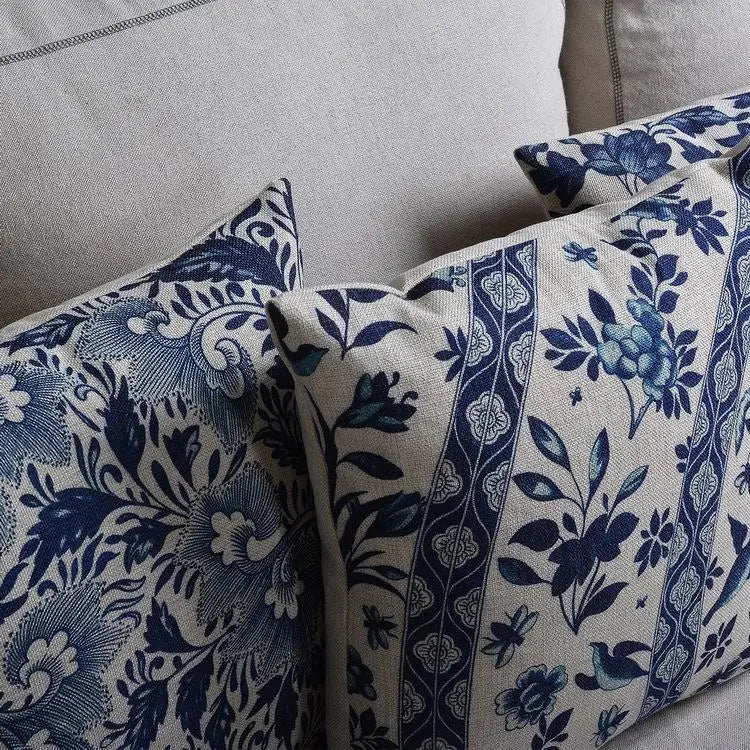 Ethnic Blue Floral Decorative Pillows Sofa Cushion Cover Flower Bird Pillowcase Living Room Decoration Farmhouse Pillow Case