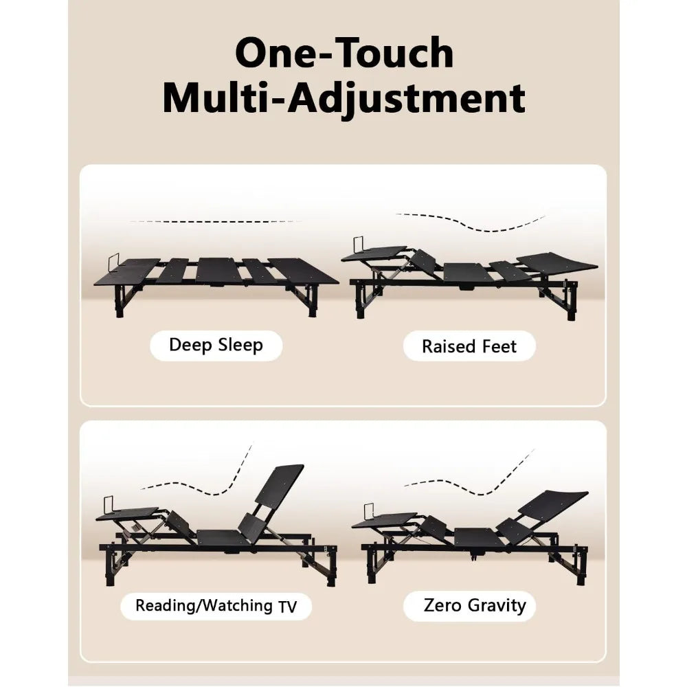 King Adjustable Bed Frame - Quiet Motor, Zero Gravity, Wireless Remote, Universal Compatibility (79"L X 71"W X 12.72"H)