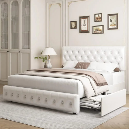 BedFrame,Queen BedFrame with Storage and Adjustable Headboard, with 4 Drawers and Wooden Slats Support,Easy To Assemble,BedFrame