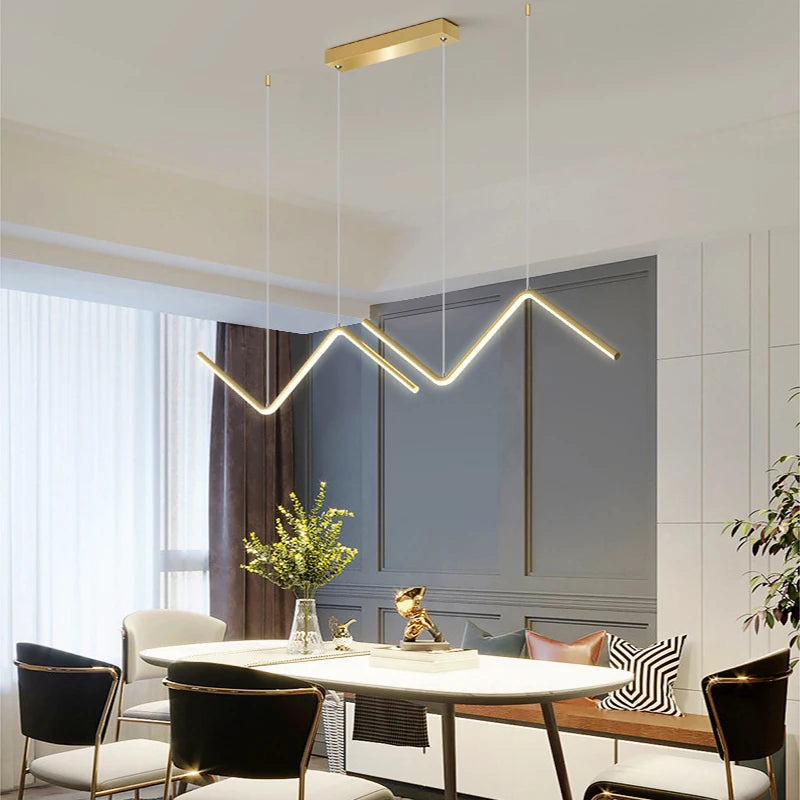 Modern LED Pendant Light Geometric Lines Chandelier For Living Room Restaurant Kitchen Office Coffee Indoor Home Decor Lamps