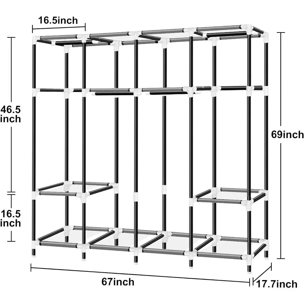 Portable Closet, 67 Inch Wardrobe Closet for Hanging Clothes with 4 Hanging Rods, 25mm Steel Tube Clothes Storage Organizer