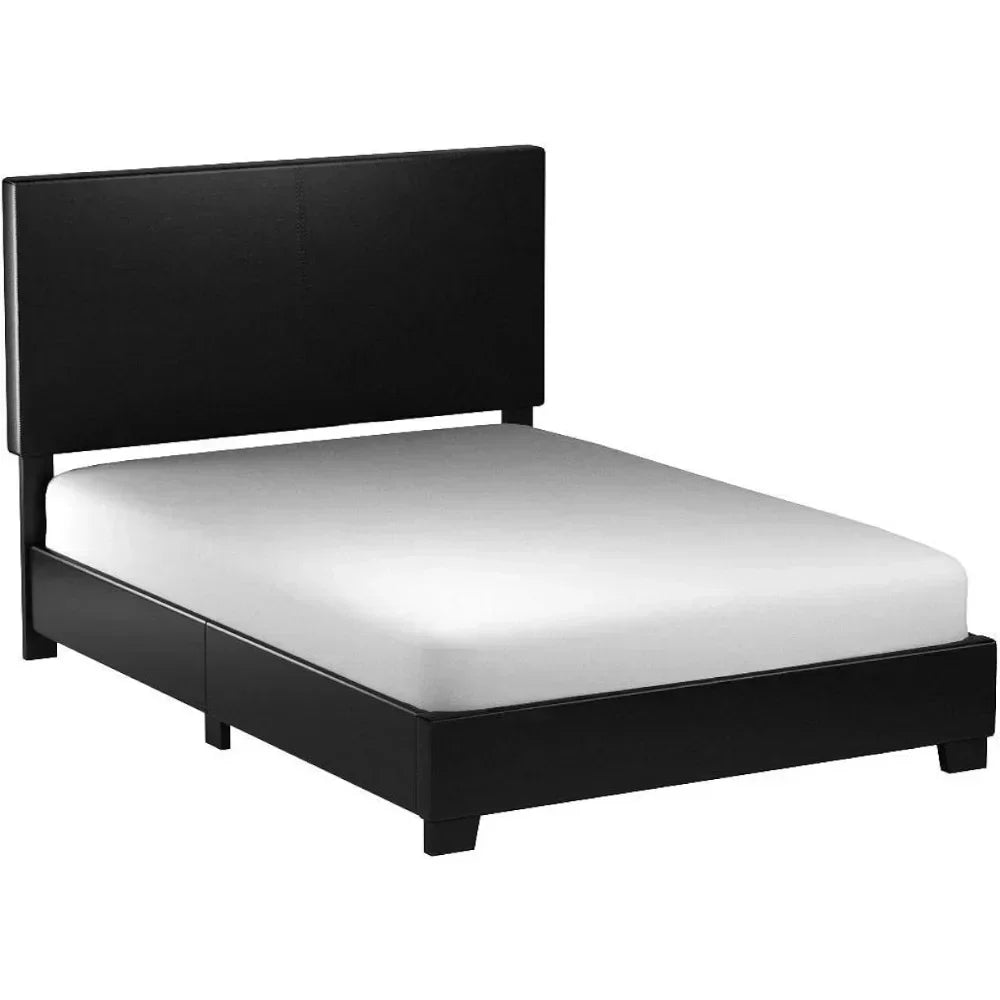 Full size bed frame, queen size bed, bedroom furniture, upholstered board bed, black platform bed