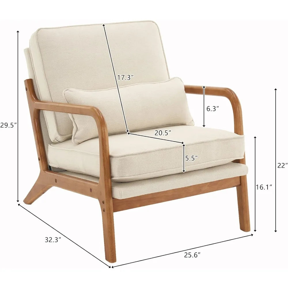 Karl Home Accent Chair Mid-Century Modern Chair with Pillow Upholstered Lounge Arm Chair with Solid Wood Frame & Soft Cushion