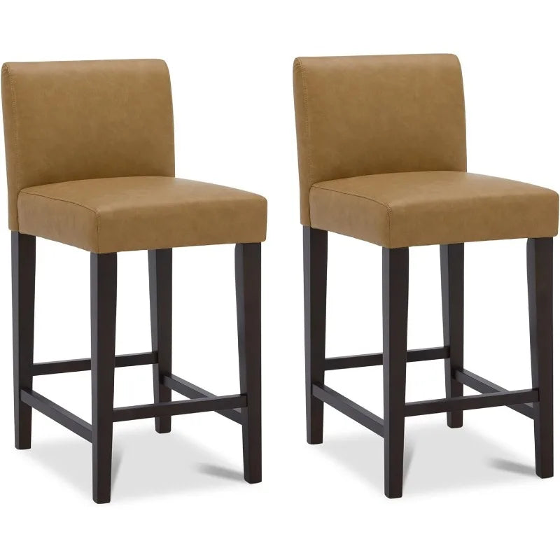 Counter Height Bar Stools Set of 2, 25" H Seat Height Upholstered Barstools, Fabric in Ivory