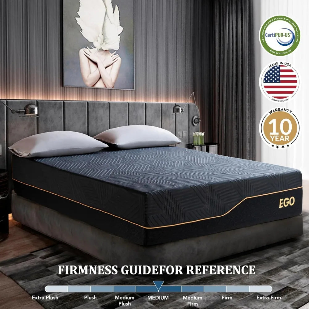 EGOHOME 14 Inch King Size Memory Foam Mattress for Back Pain, Cooling Gel Mattress Bed in a Box, Made in USA