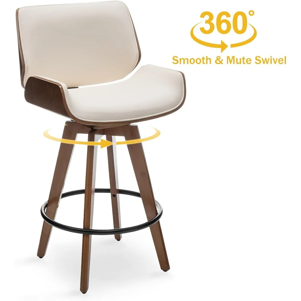 Modern Swivel Barstools Bar Stools, 26" 360 Free Swivel Upholstered Bar Stool with Back Wood Legs