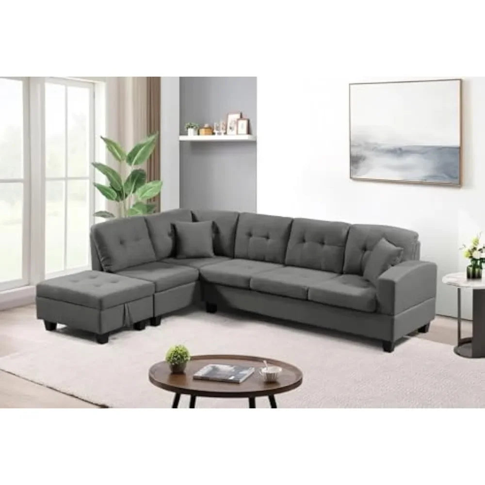 Living Room Furniture Sets Sectional Sofa Modern L-Shaped Sofá with 2 Pillows and Ottoman