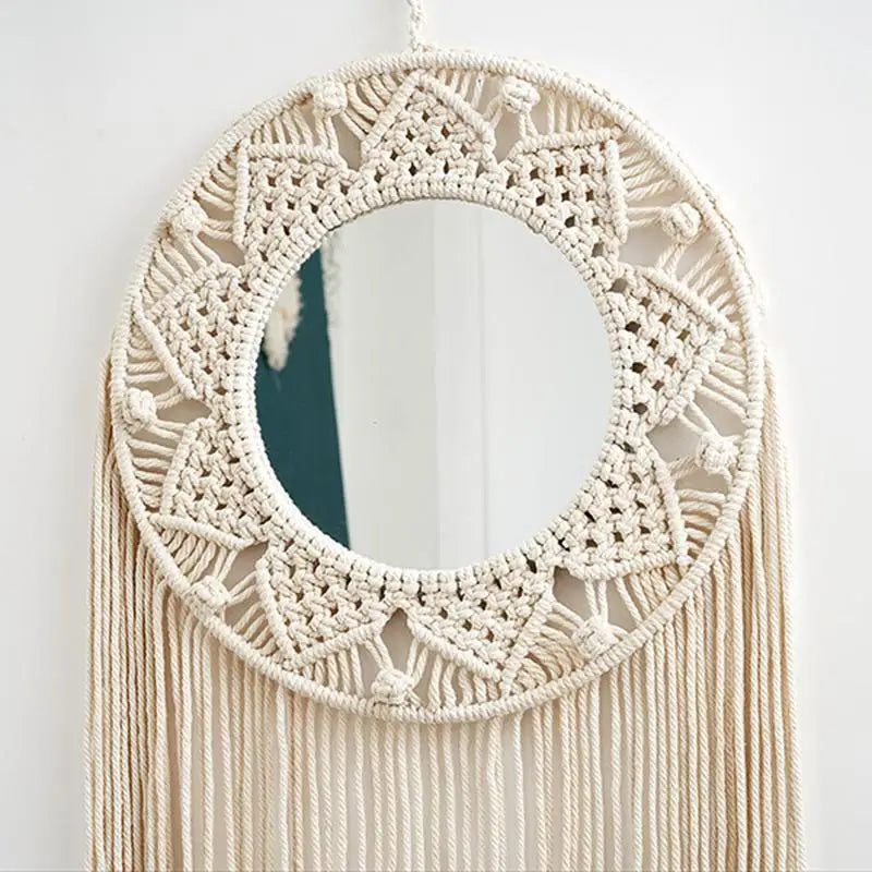 Macrame Mirror For Wall Round Art Makeup Mirror Decoration Macrame Fringe Boho Wall Decor Bohemia Ornament For Apartment