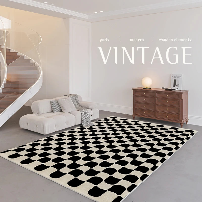 French Large Area Black and White Checkerboard Livingroom Carpet Thickened Soft Bedroom Carpets Light Luxury Retro Cloakroom Rug