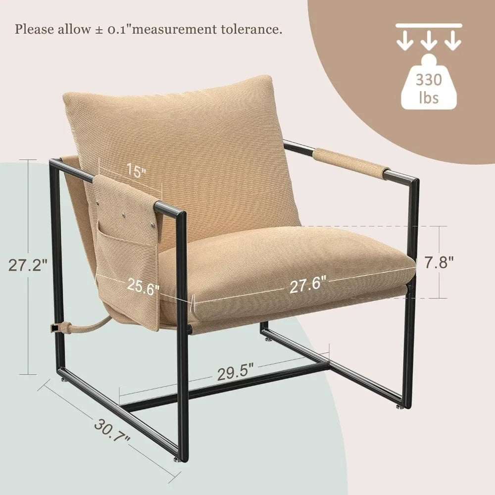 Sling Accent Chair for Living Room, Mid Century Modern Metal Frame Armchair for Reading Room, Bedroom Chair with Removable