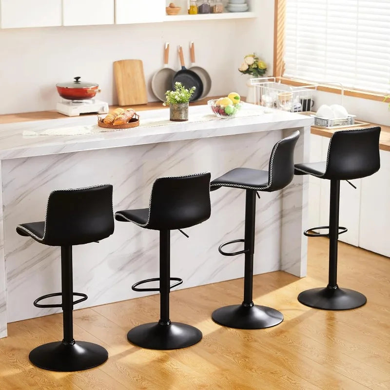 Swivel Bar Stools Set of 4, Counter Height Bar Stools with Back, Adjustable Bar Stools 24" to 32", Faux Leather