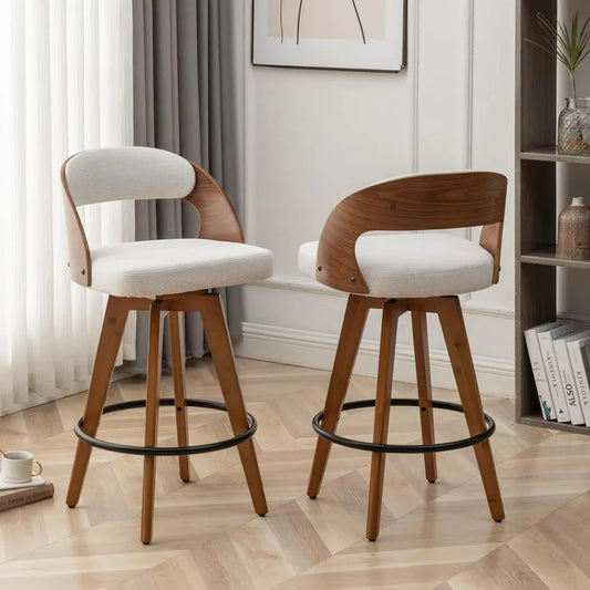 modern padded bar chair with wooden back and bamboo legs rotating