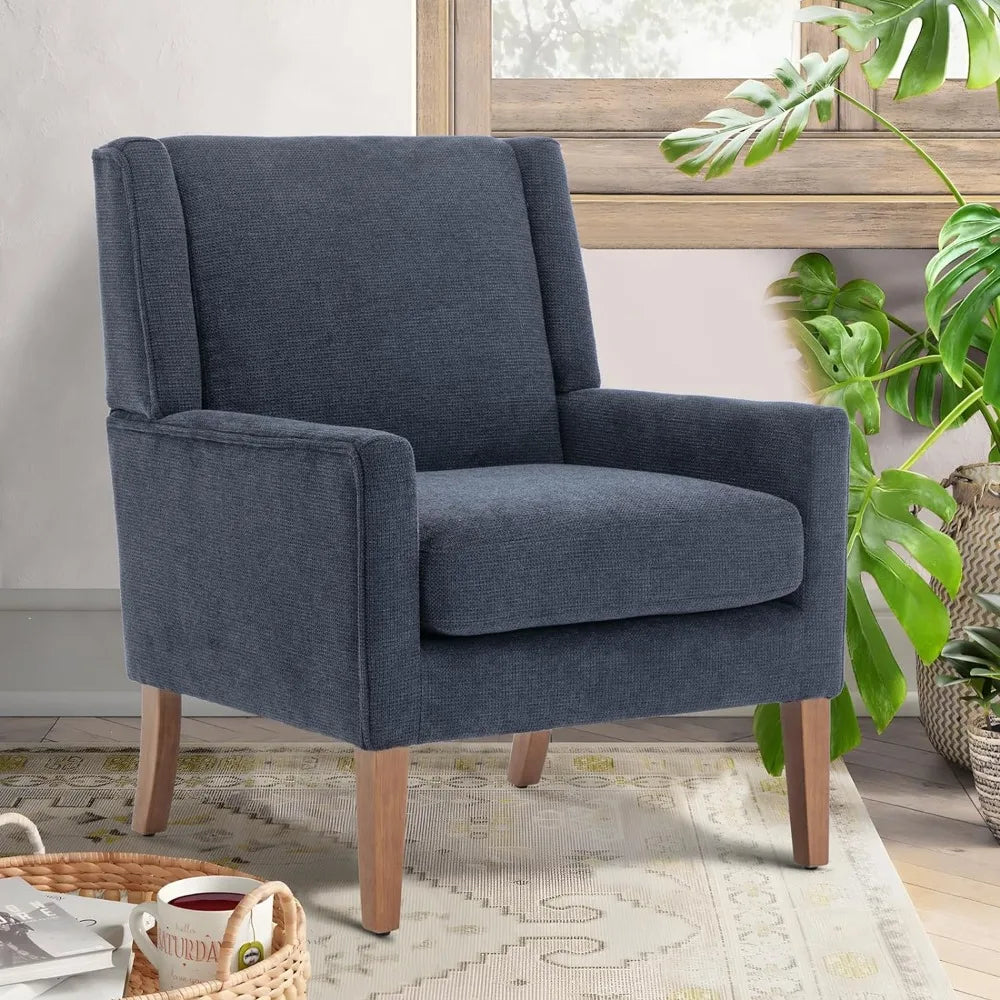 Modern Wingback Living Room Chair, Upholstered Fabric Accent Armchair, Single Sofa Chair with Lounge Seat and Wood Legs Bedroom