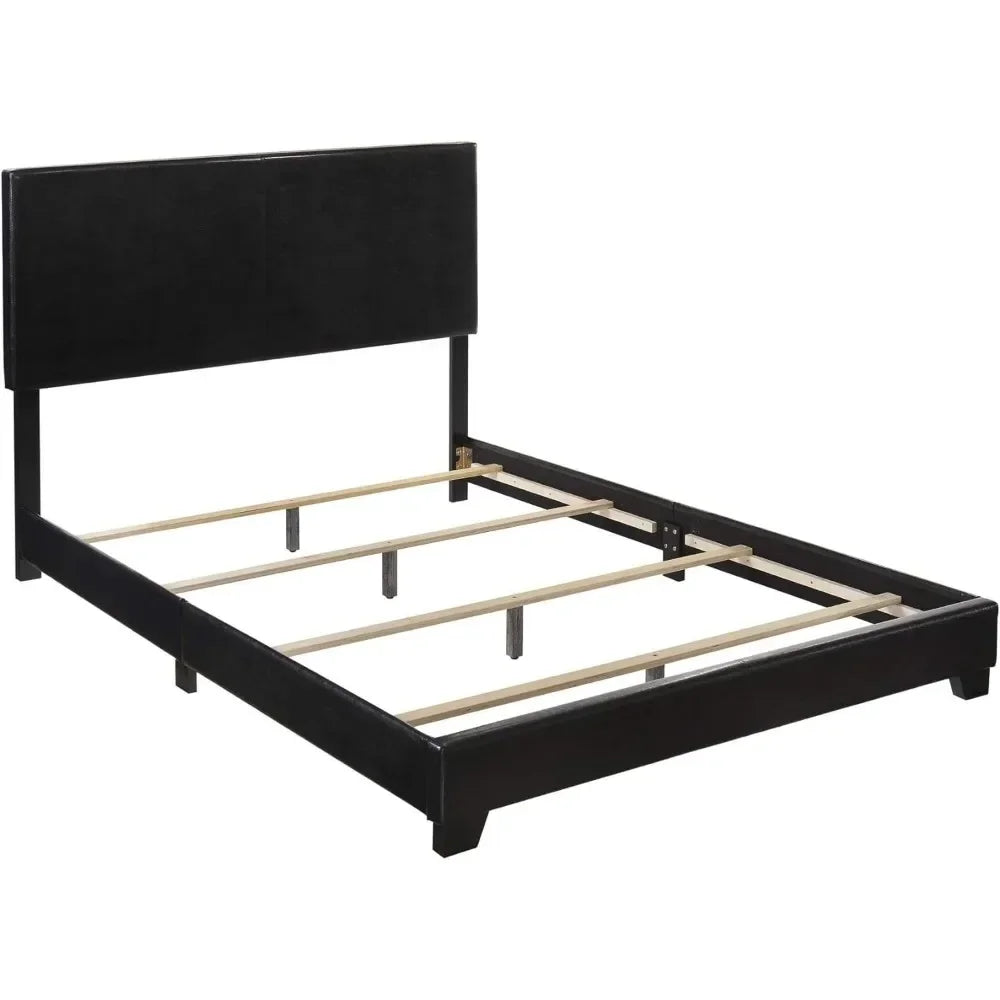 California King Black Upholstered Panel Bed,Batch Bed Frame