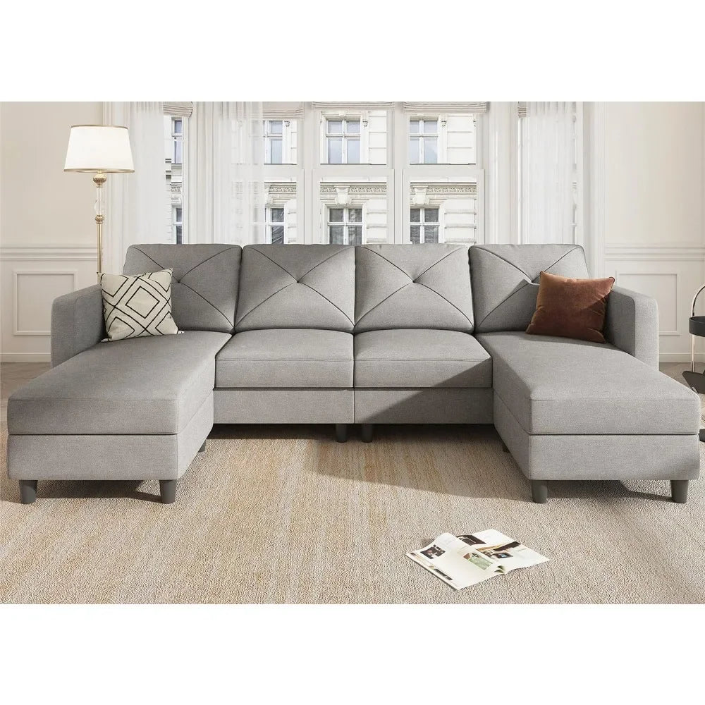 Convertible Sectional Sofa with Double Chaises for Living Room