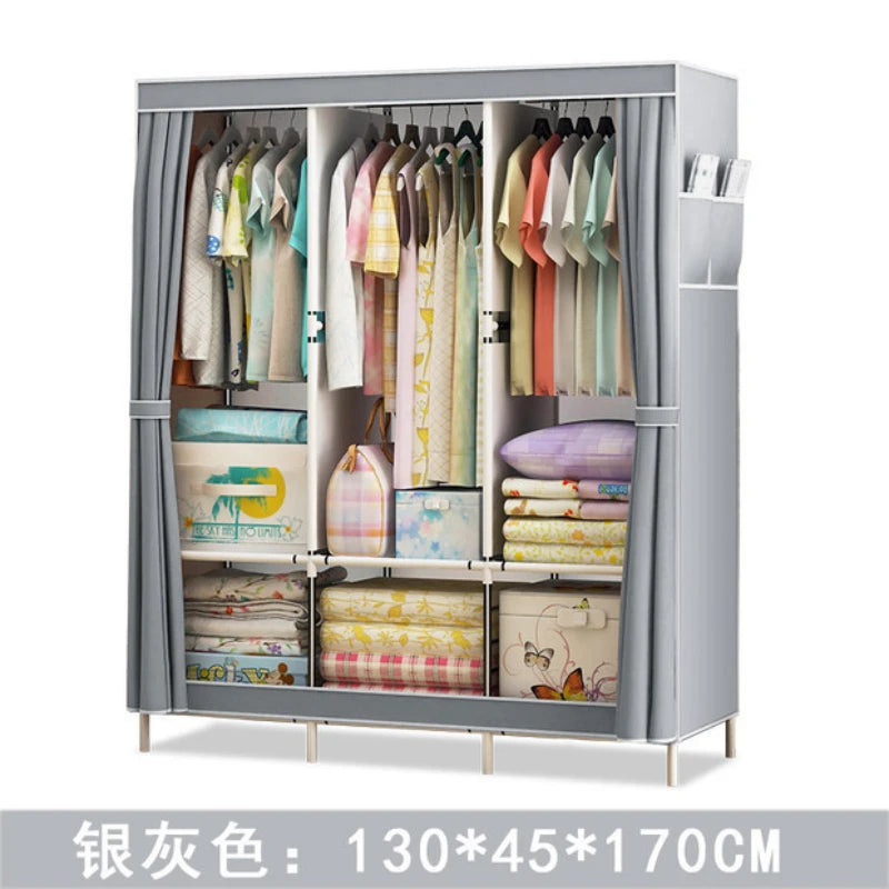 Simple Cloth Wardrobe Steel Tube Assembly Closet Bedroom Single Folding Storage Wardrobe Dormitory Hanging Storage Cabinet