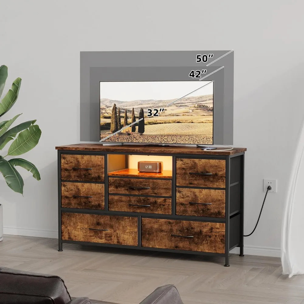 8 Dresser TV Stand with Power Outlet & LED for 55'' TV
