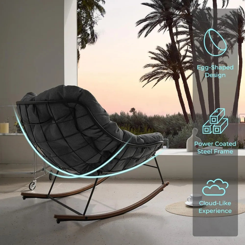 Outdoor garden Chair E-Coated Rocking Chair with Cushion for Garden Backyard,Solution-dyed Polyester,37 Pounds garden Chairs