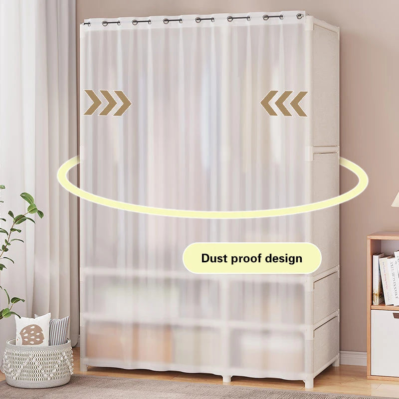 Household Wardrobe Simple Assembly Wardrobe Bedroom Dustproof Wardrobe Thickened Clothing Storage Rack Sundries Organizing Shelf