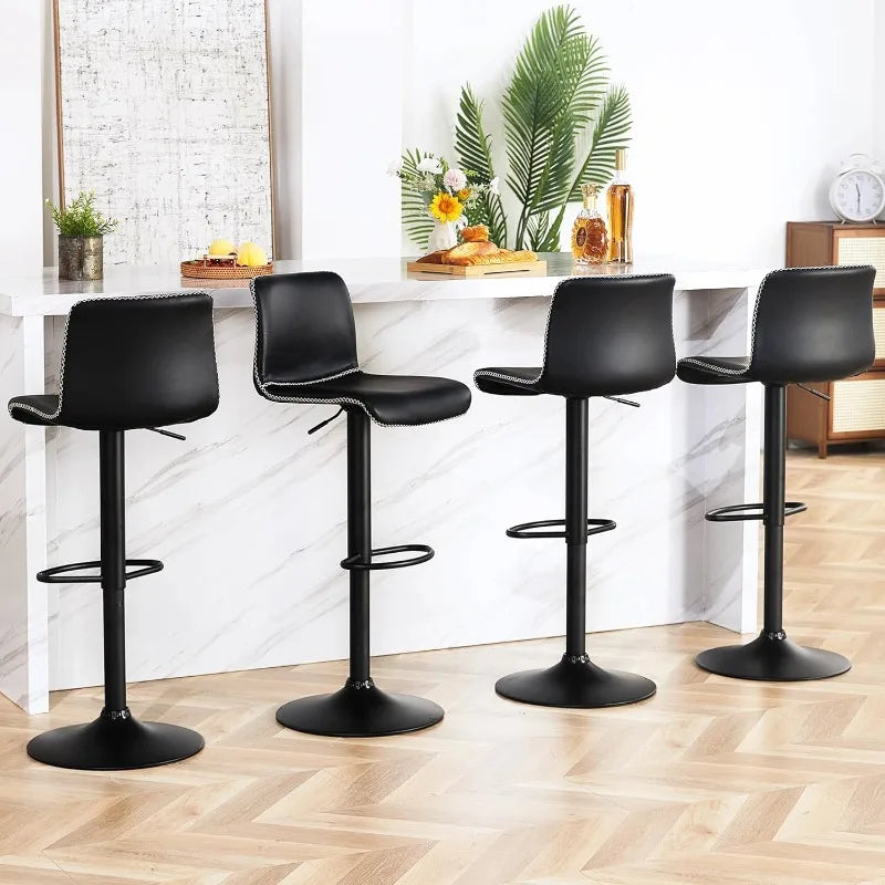 Swivel Bar Stools Set of 4, Counter Height Bar Stools with Back, Adjustable Bar Stools 24" to 32", Faux Leather