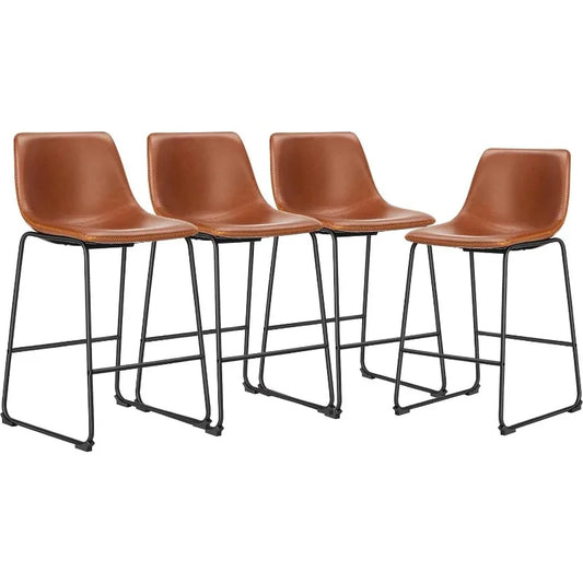 Modern Faux Leather High Barstools with Back and Metal Leg, Bar Chairs