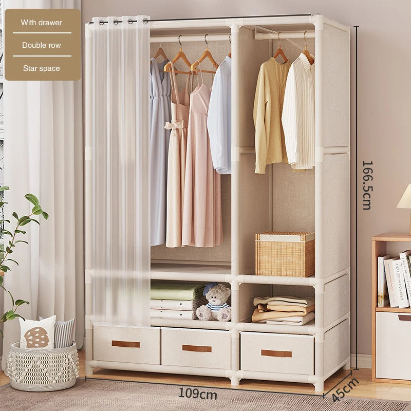 Household Wardrobe Simple Assembly Wardrobe Bedroom Dustproof Wardrobe Thickened Clothing Storage Rack Sundries Organizing Shelf