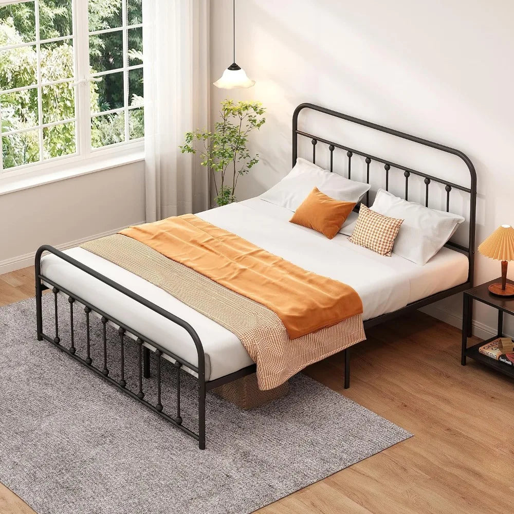 Classic Metal Platform Bed Frame with Heaboard and Footboard,Strong Metal Slats Support,No Box Spring Needed,Easy Assembly