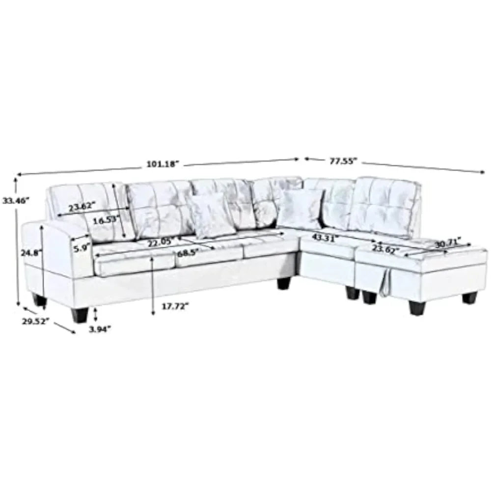 Living Room Furniture Sets Sectional Sofa Modern L-Shaped Sofá with 2 Pillows and Ottoman
