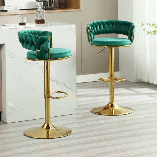 Upholstered Modern Luxury Kitchen Stools With Footrest for Cafe Bar Chair Gold Bar Stool Set of 2 Pub Dining Chairs