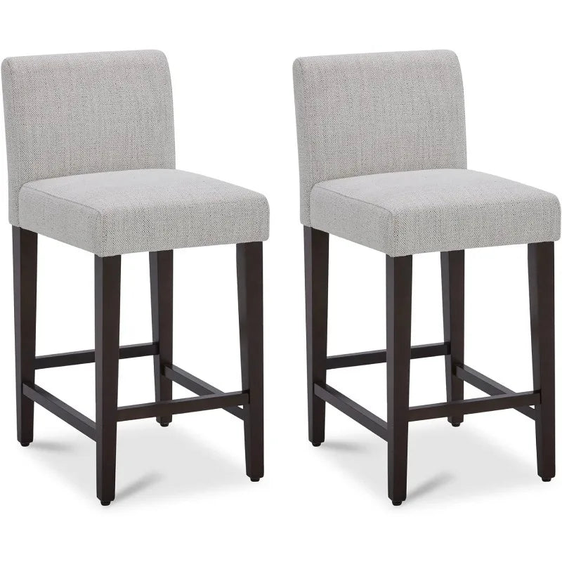 Counter Height Bar Stools Set of 2, 25" H Seat Height Upholstered Barstools, Fabric in Ivory