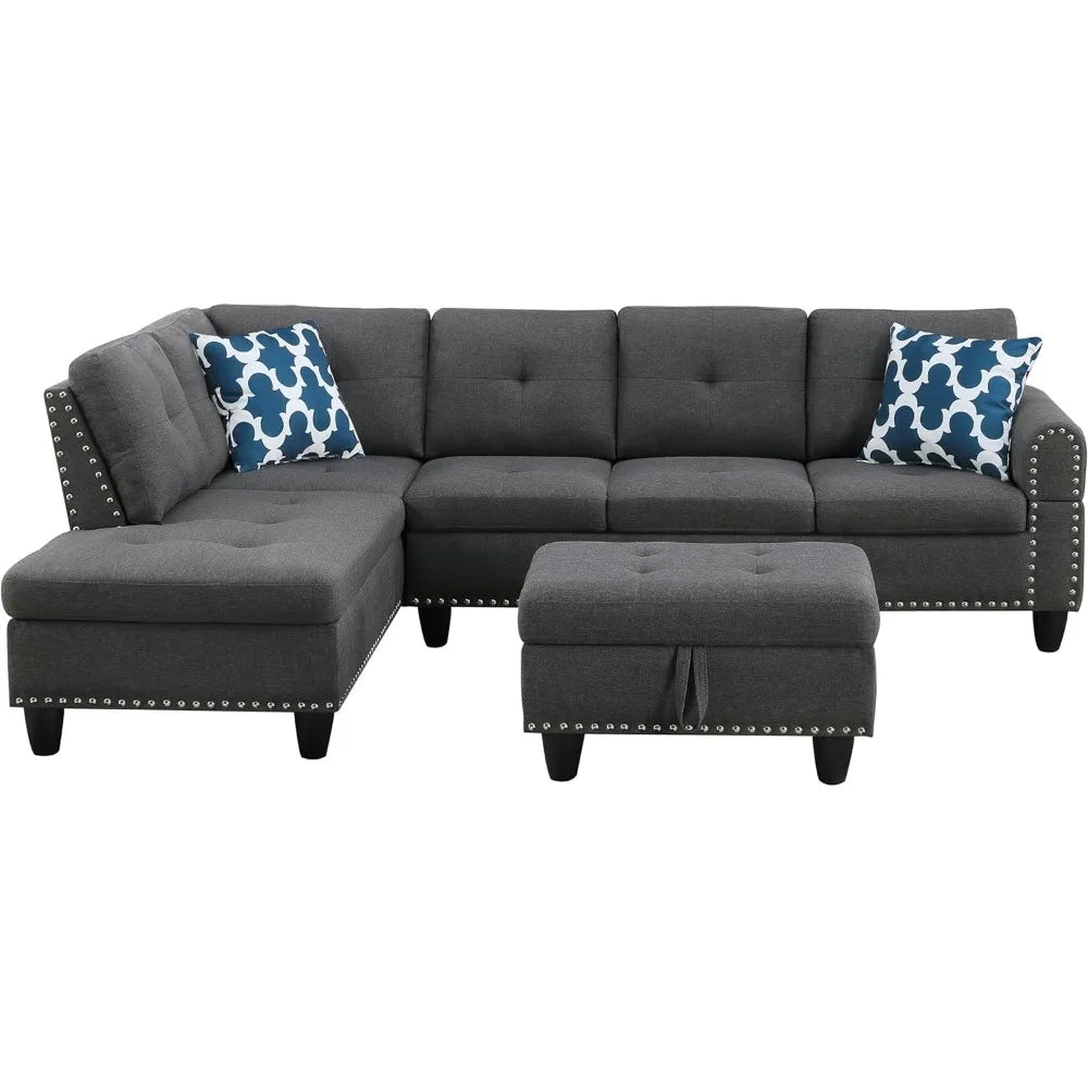 98" L-shaped living room sectional sofa with storage ottoman