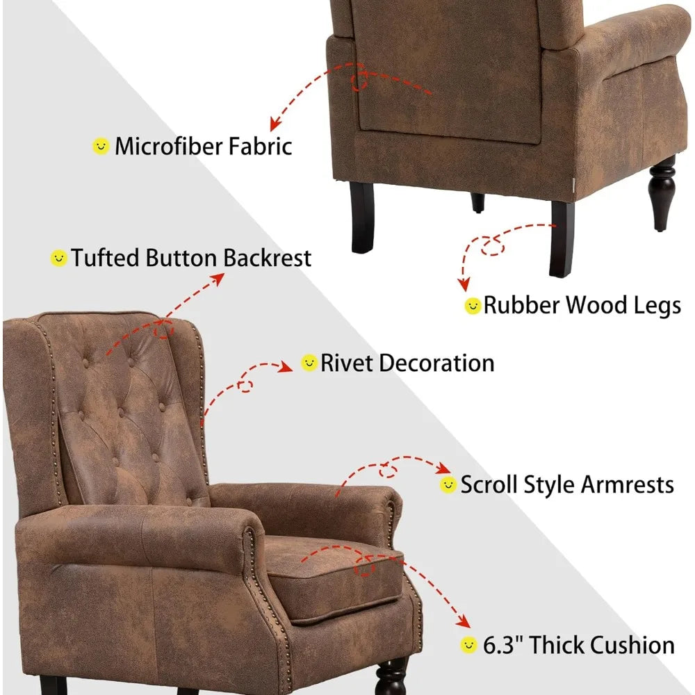 Microfiber Accent Chair Set of2,Modern Living RoomChairs,Button Tufted Wingback Armchair with Wood Legs,Upholstered BedroomChair