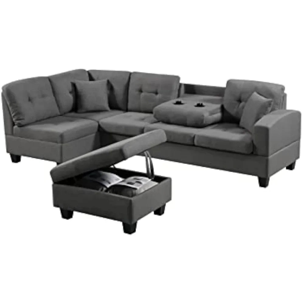 Living Room Furniture Sets Sectional Sofa Modern L-Shaped Sofá with 2 Pillows and Ottoman