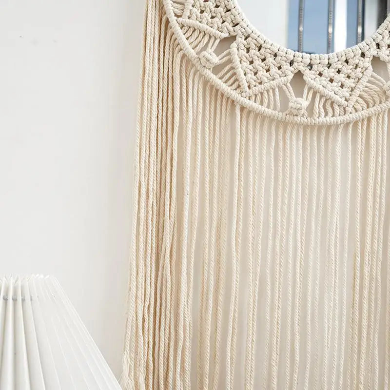 Macrame Mirror For Wall Round Art Makeup Mirror Decoration Macrame Fringe Boho Wall Decor Bohemia Ornament For Apartment