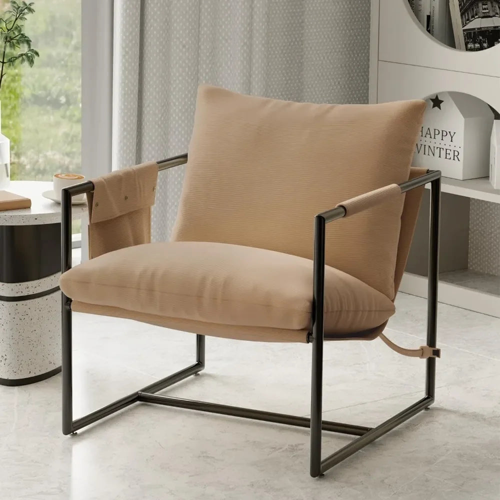 Sling Accent Chair for Living Room, Mid Century Modern Metal Frame Armchair for Reading Room, Bedroom Chair with Removable